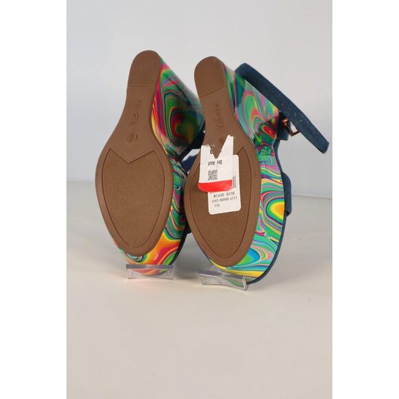 Rouge Helium by‎ Denim Blue & Multicolor Swirl Platform Wedge Sandals Size 8 - Picture 5 of 5
